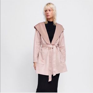 Zara Suede Feeling Hooded Trench Coat Jacket - neutral pink